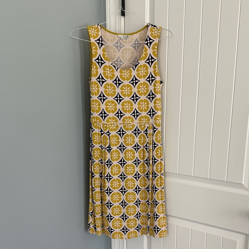 Boden Yellow and navy Geometric Midi Dress